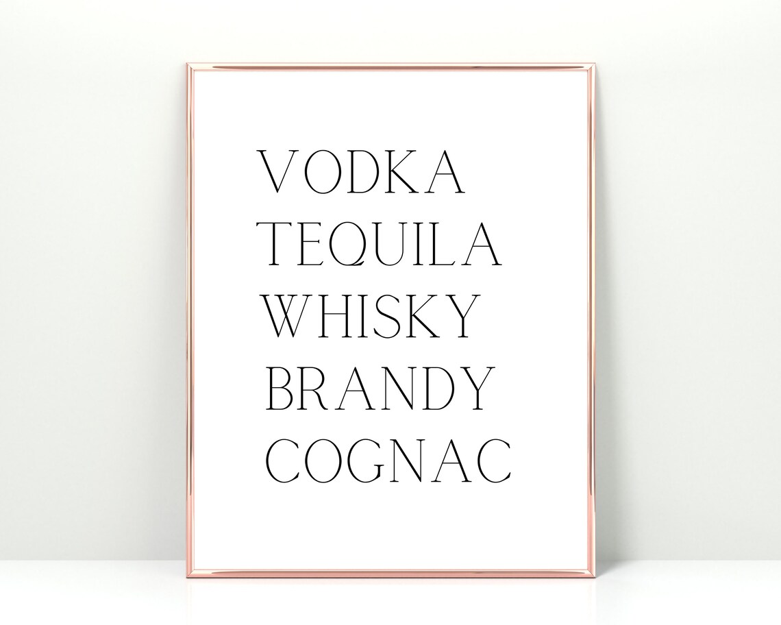 Vodka Tequila Whisky Brandy Cognac Bar Cart Typography Poster