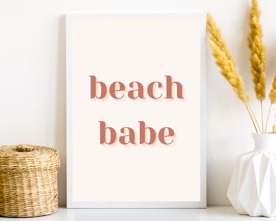 Beach Babe Blush Pink Minimal Typography Coastal Quote Poster