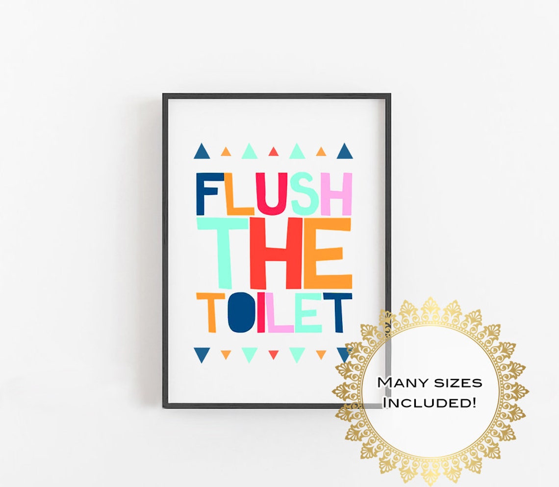 Flush the Toilet Colorful Block Letter Kids Bathroom Rules Poster - Image 4