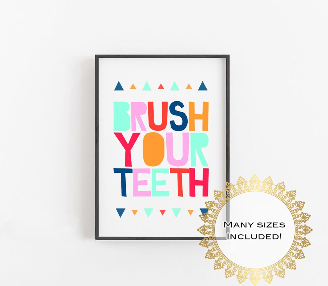 Brush Your Teeth Colorful Block Letter Kids Bathroom Rules Poster - Image 4
