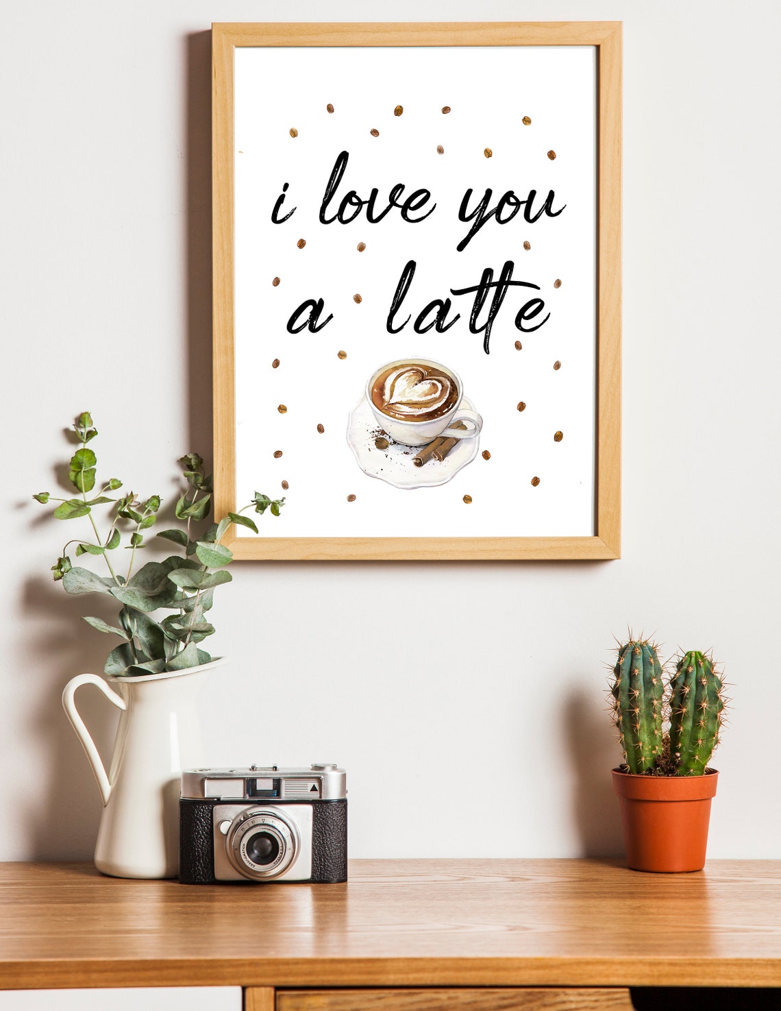 I Love You A Latte Watercolor Coffee Pun Kitchen Quote Poster - Image 3