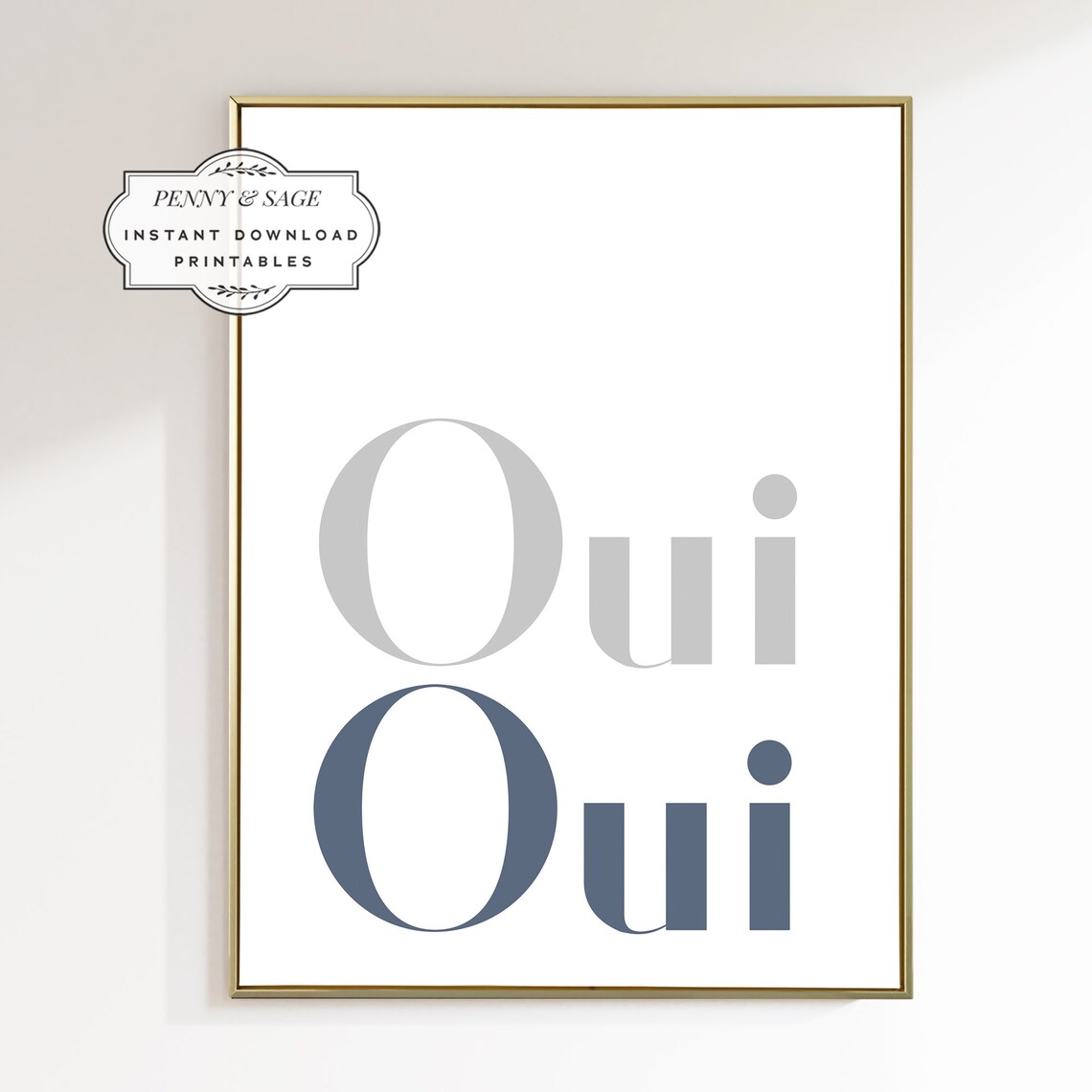 Oui Oui French Quote Poster Grey Navy Minimalist Typography Decor - Image 2