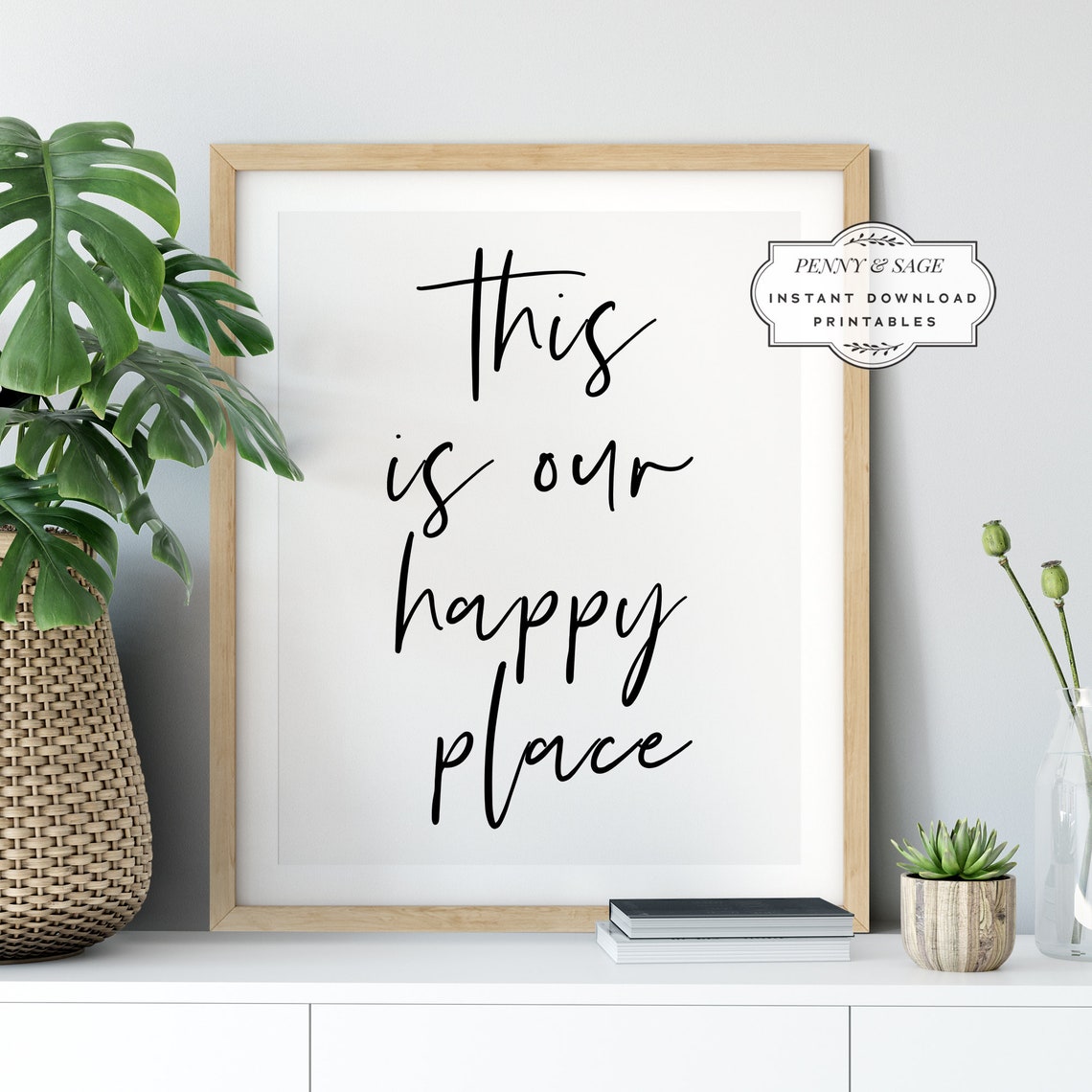 This Is Our Happy Place Poster Script Typography Home Quote Decor