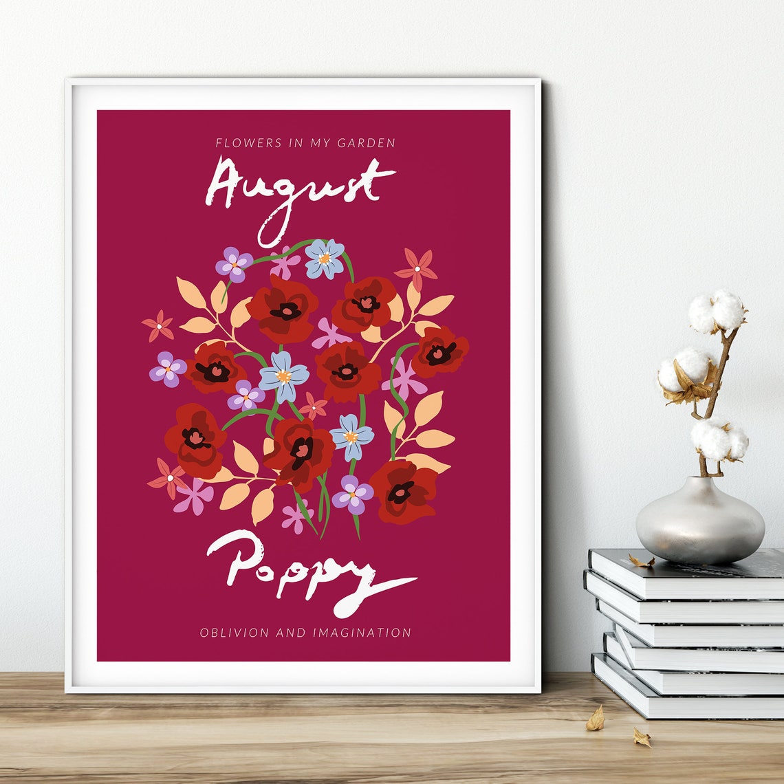 August Poppy Birth Flower Colorful Botanical Flower Market Poster Art - Image 2