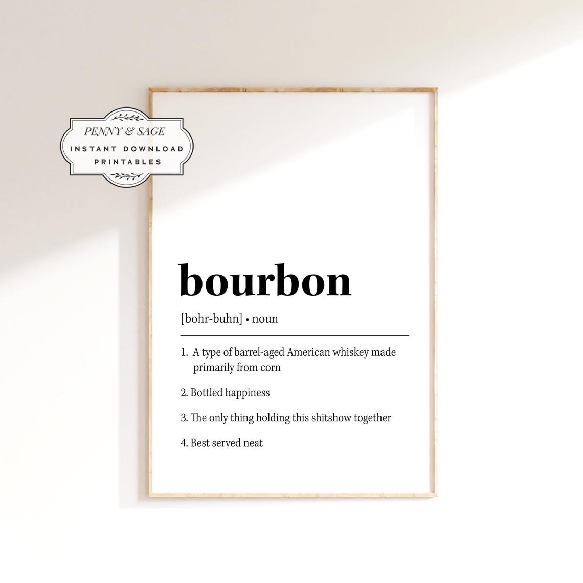 Bourbon Dictionary Definition Noun Funny Bar Cart Typography Poster