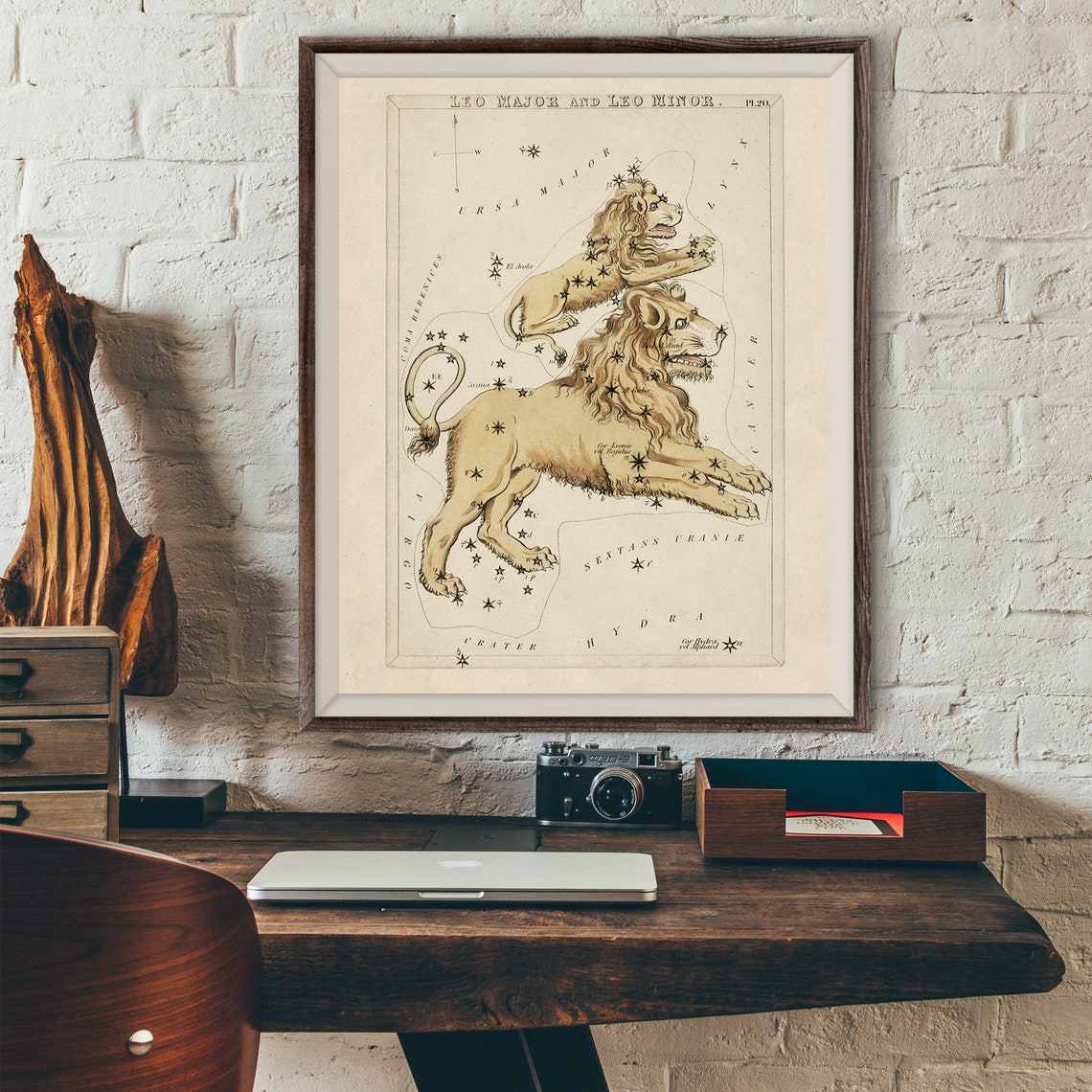 Leo Major And Leo Minor Antique Constellation Star Chart Zodiac Poster - Image 2