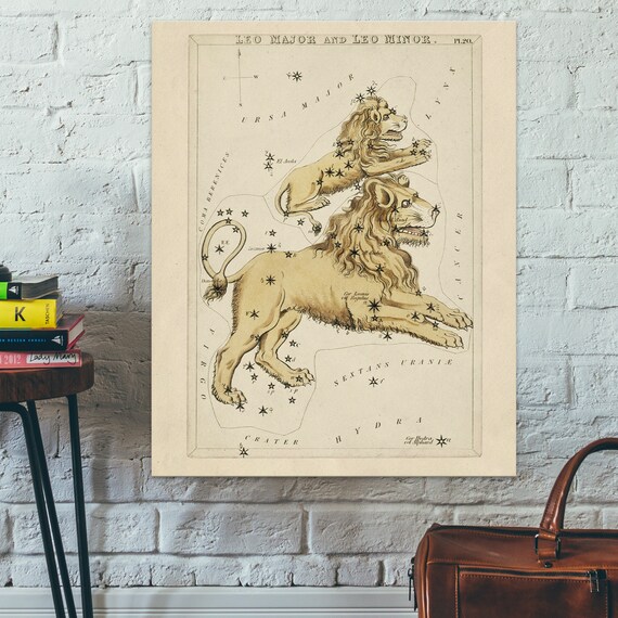 Leo Major And Leo Minor Antique Constellation Star Chart Zodiac Poster