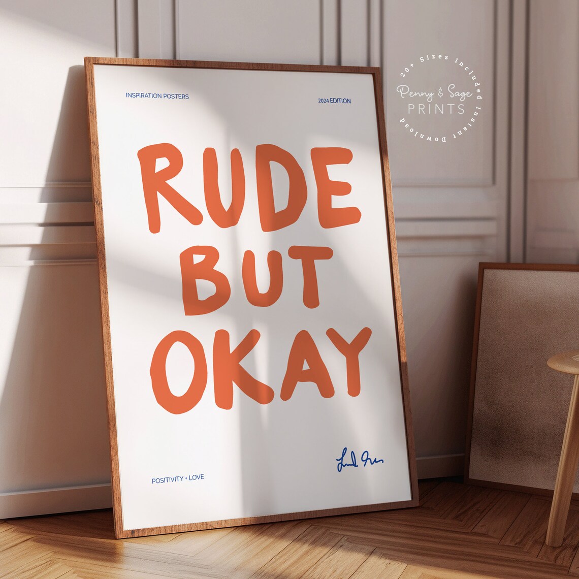 Funny Retro Rude But Okay Dorm Room Wall Art Print - Image 2