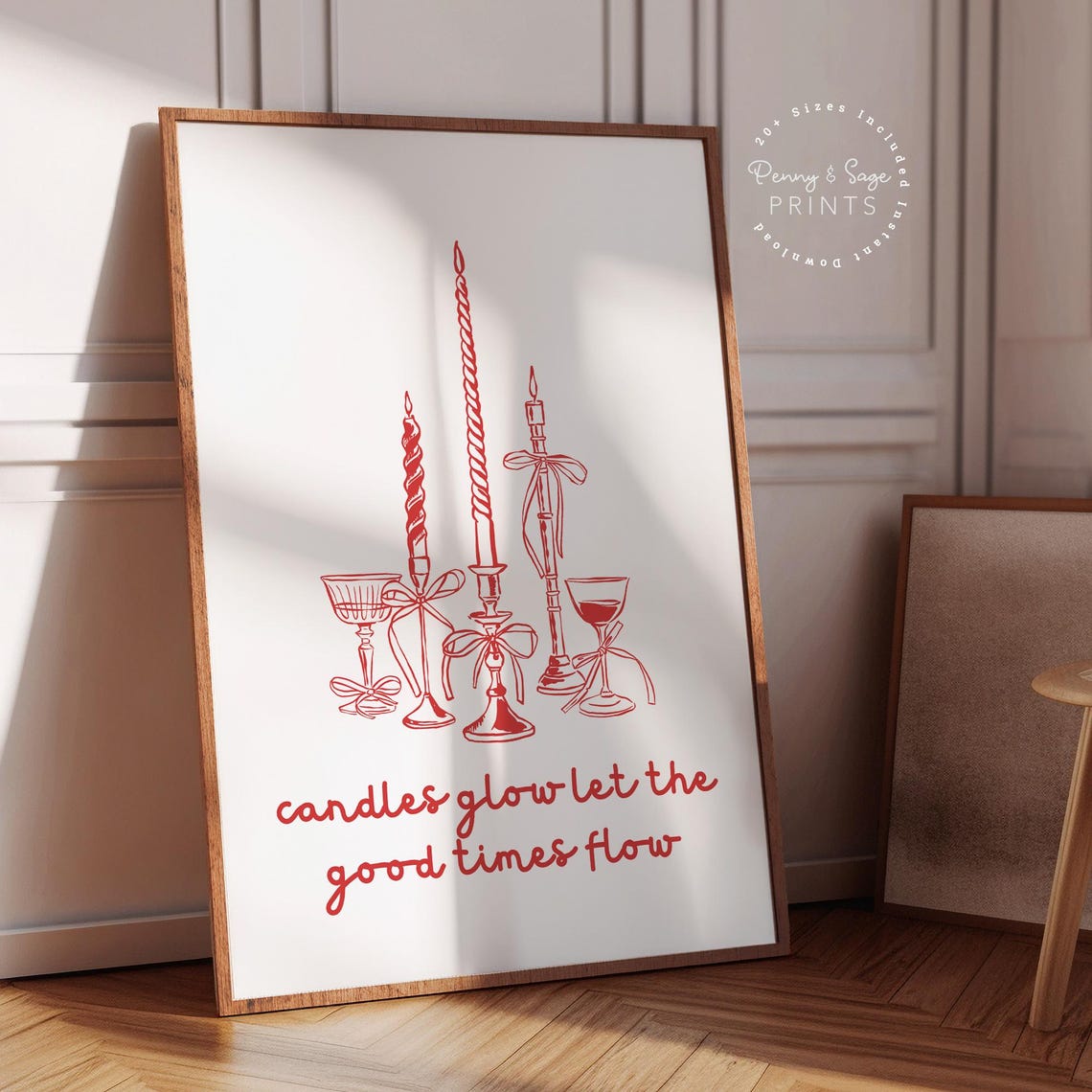 Candles Glow Good Times Flow Quote Red Candle Line Art Wall Art - Image 2
