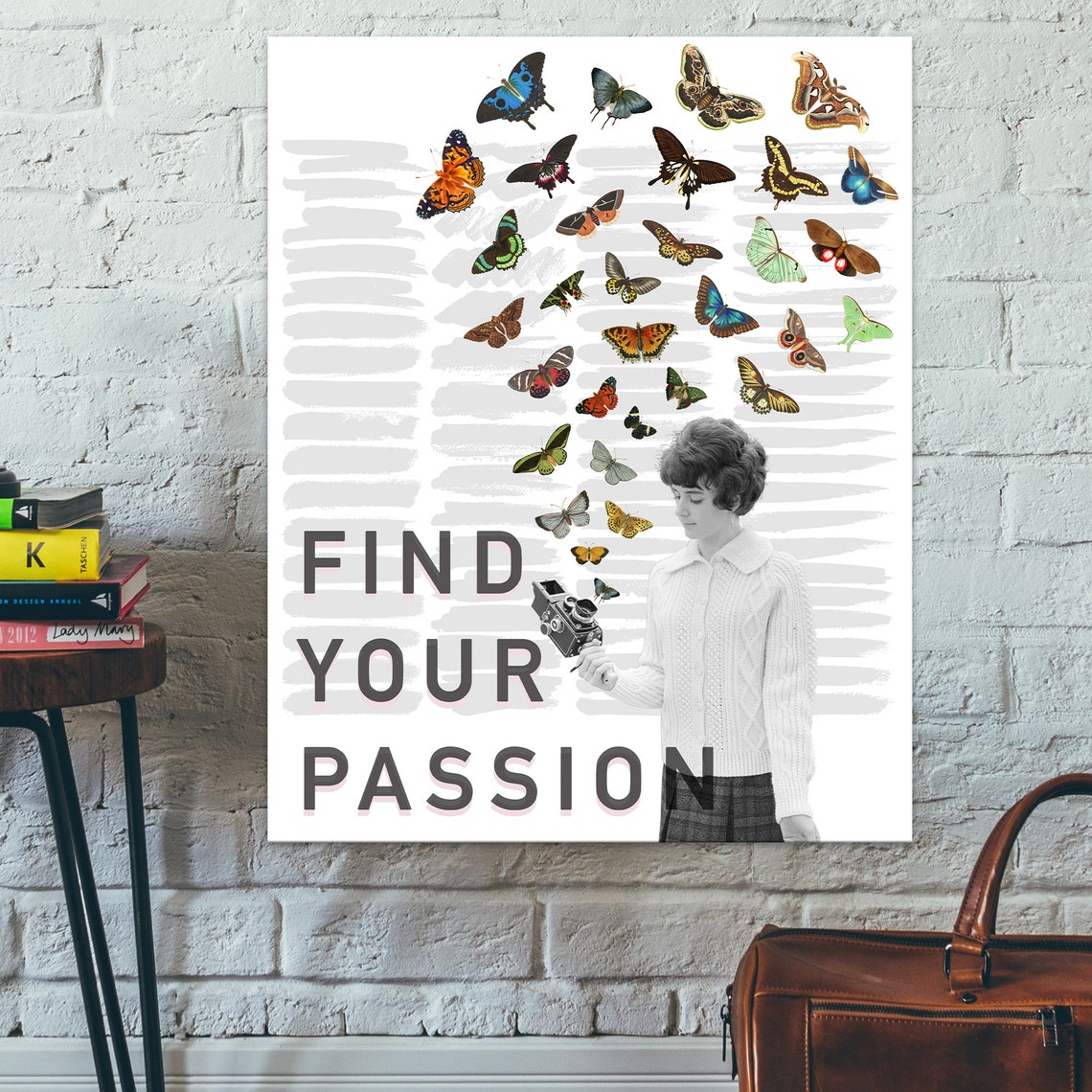 Find Your Passion Retro Collage Butterfly Camera Vintage Poster - Image 2