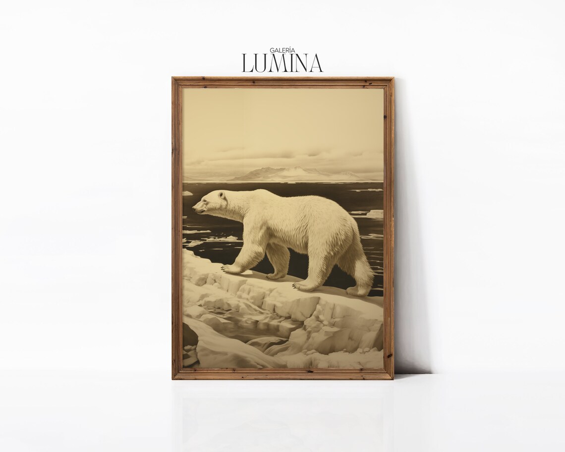 Polar Bear Crossing Arctic Ice Floes Vintage Wildlife Poster - Image 3