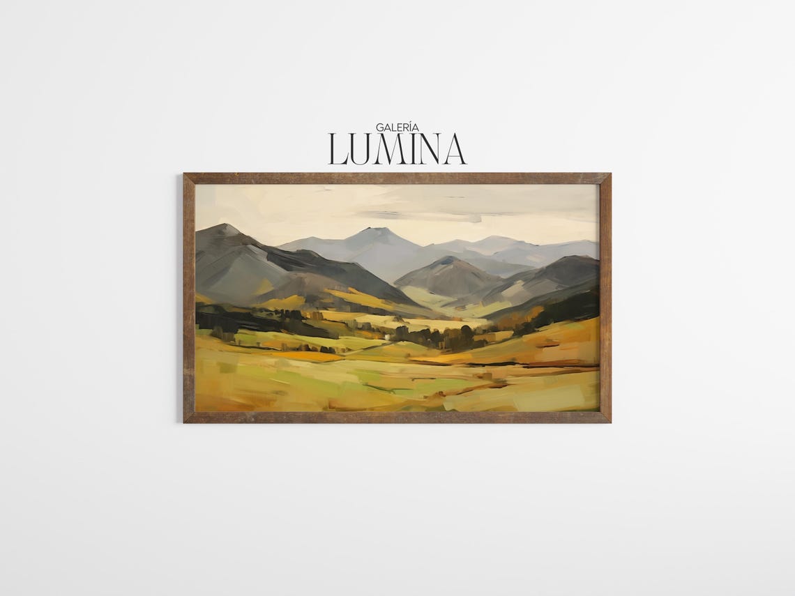 Minimalist Mountains Oil Painting Countryside Painting Spring Mountains Meadow Artwork Scenery Print Art Frame Tv Art 915 - Image 3