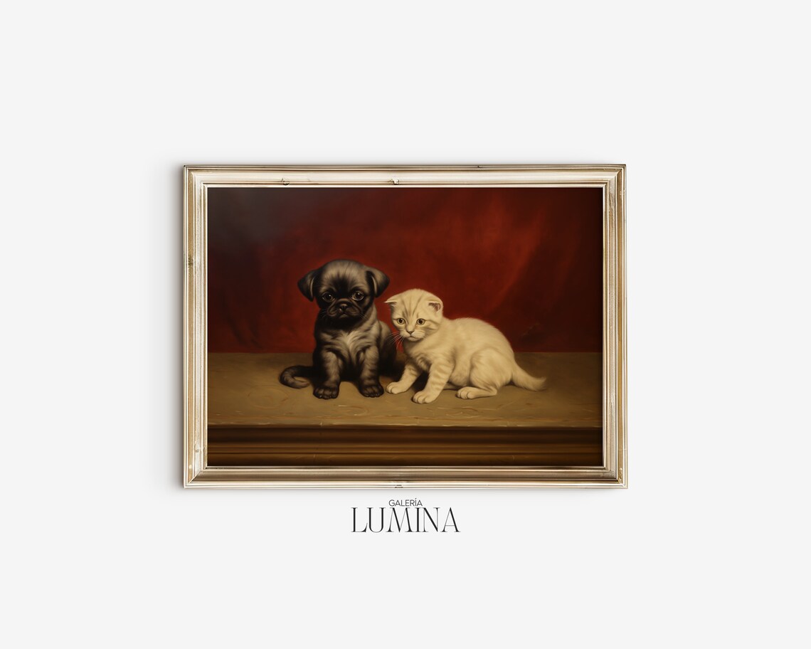 Adorable Puppy And Kitten Oil Painting Cat And Dog Wall Art Pet Portrait Artwork For Animal Lovers Art Frame Tv Art 090 - Image 2