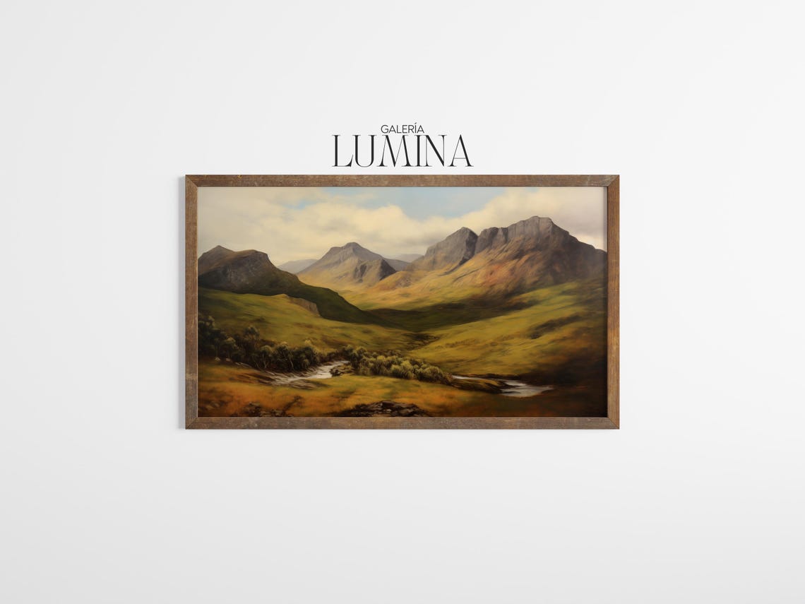 Serene Mountain Valley Landscape With Stream Oil Painting Poster - Image 3