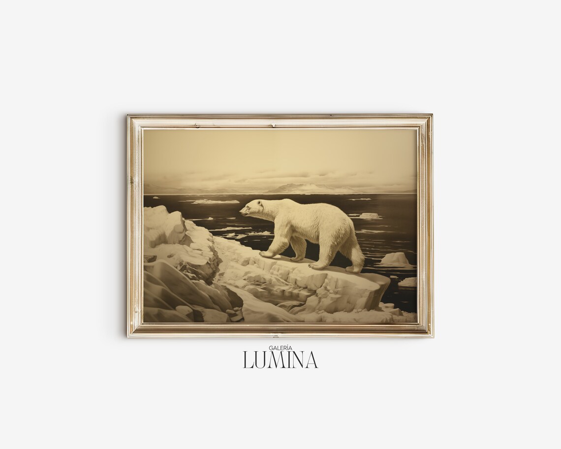 Polar Bear Crossing Arctic Ice Floes Vintage Wildlife Poster - Image 2