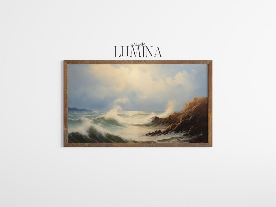 Classical Seascape Oil Painting Coastal Stormy Sea Painting Nautical Landscape Print Ocean Waves Art Art Frame Tv Art 990 - Image 3