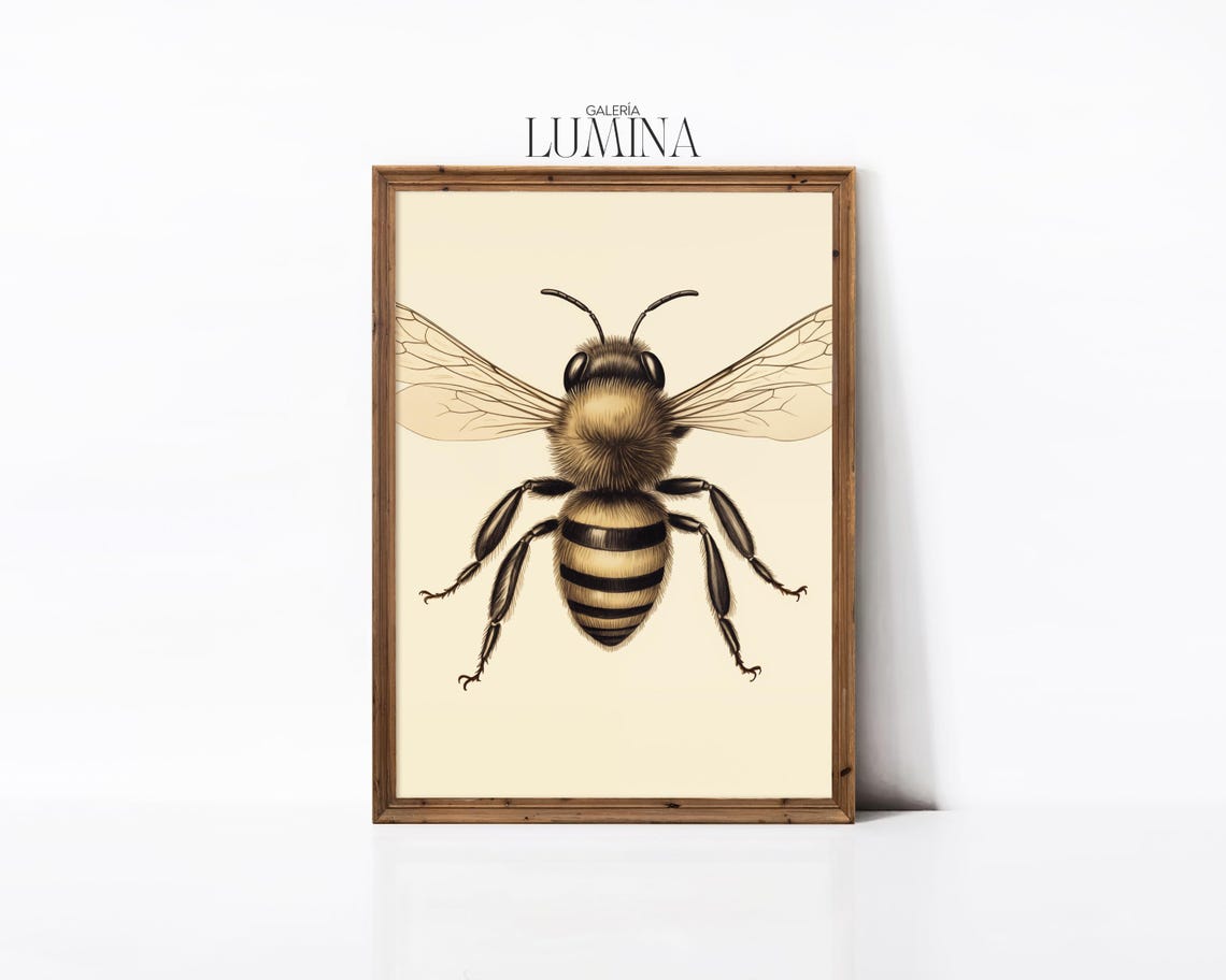 Honey Bee Drawing Nature Illustration Realistic Insect Artwork Bee Wall Art Botanical Animal Print Art Frame Tv Art 877 - Image 2