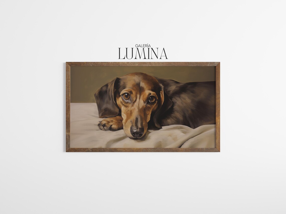Vintage Brown Dachshund Oil Painting Dog Portrait Cushion Poster - Image 3