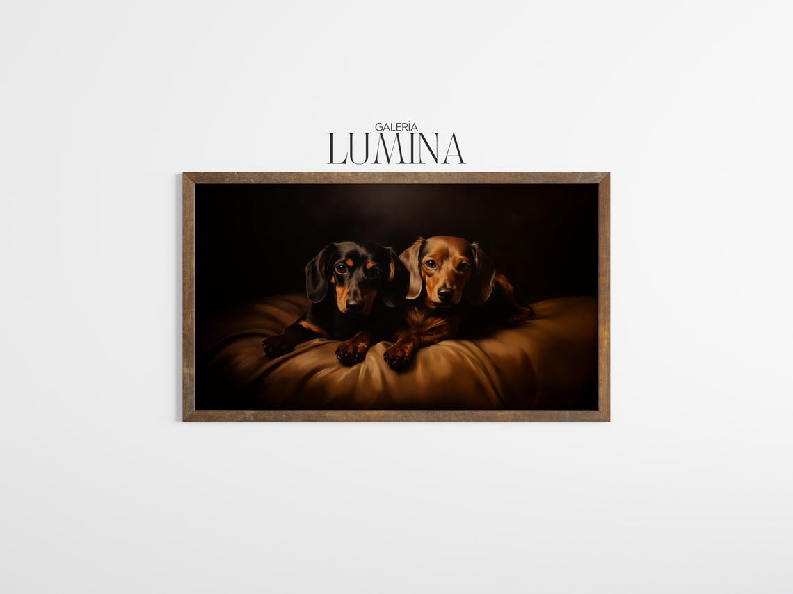 Brown And Black Dachshund Chiaroscuro Painting Dark Classic Dog Portrait Painting Vintage Animal Art Art Frame Tv Art 901 - Image 3