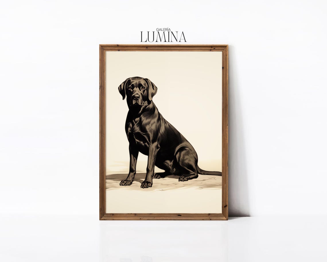 Black Dog Ink Drawing Black Labrador Print Vintage Dog Painting Antique Animal Portrait Dog Sketch Art Frame Tv Art 496 - Image 3