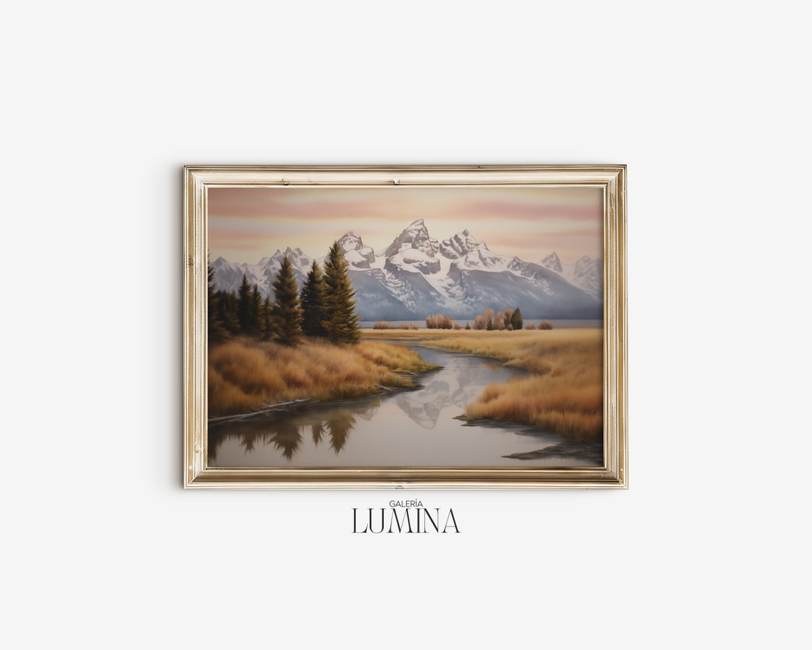 Nature Landscape Painting Mountains Original Painting Peaceful Scenery Wall Art Rustic Home Decor Art Frame Tv Art 162 - Image 2