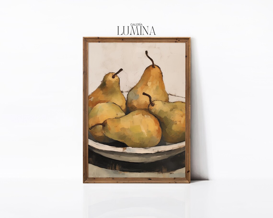Expressionist Pears Still Life, Kitchen Shelf Art Print - Image 3