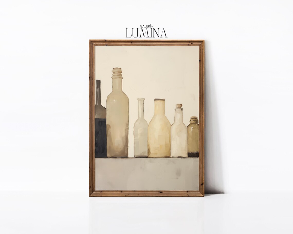 Row of Vintage Bottles Minimalist Neutral Still Life Art Poster - Image 2