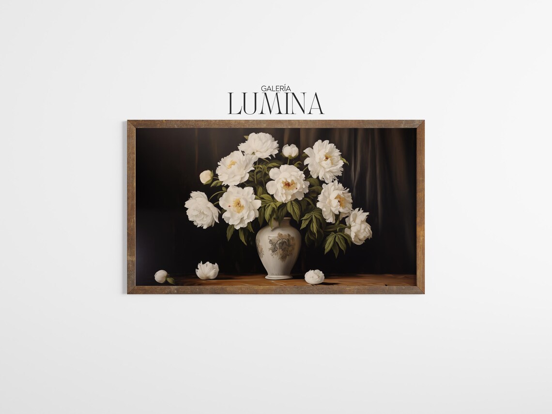 Vintage White Peonies In Vase, Floral Still Life Art Print - Image 3