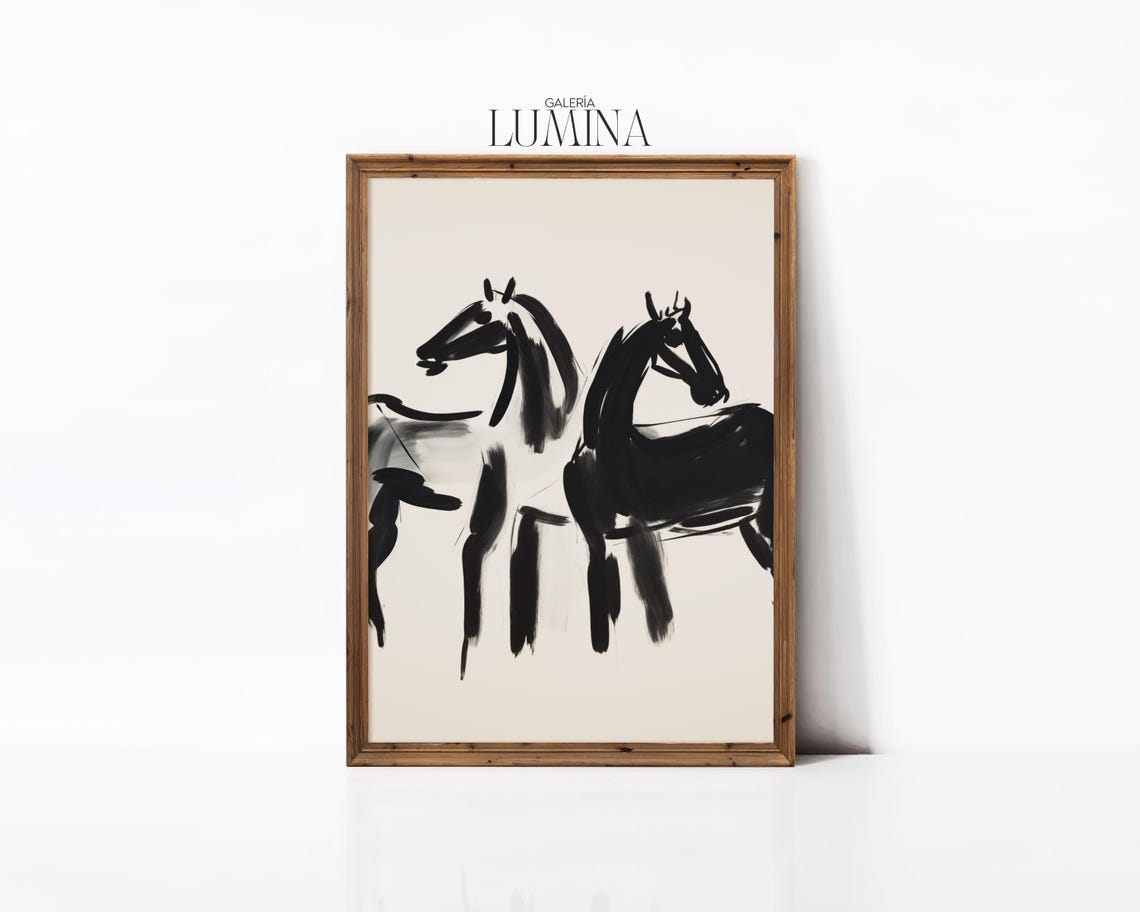 Modern Horse Ink Wash Painting Contemporary Neutral Horse Print Minimalist Abstract Animal Painting Art Frame Tv Art 497 - Image 3