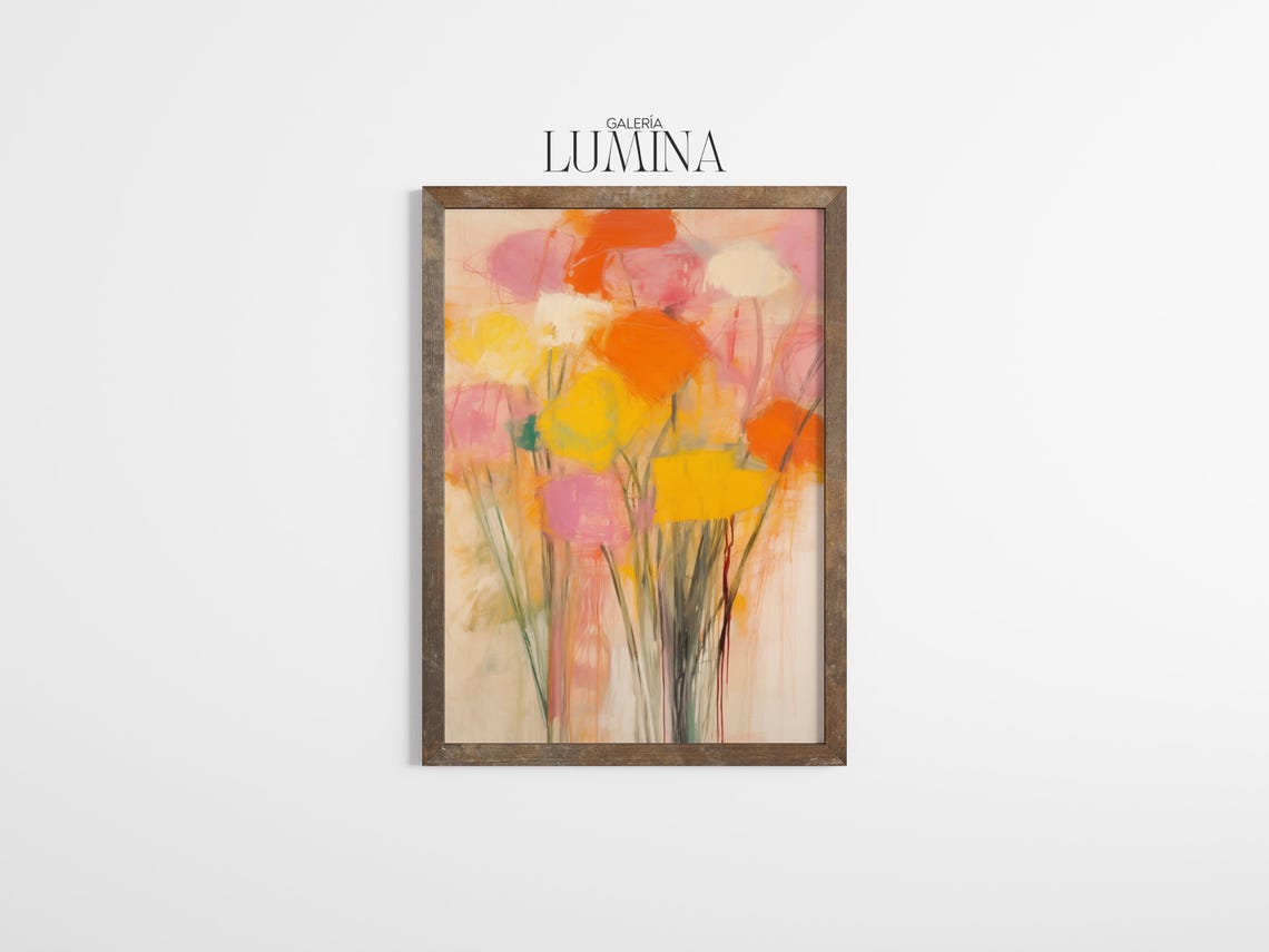 Abstract Colorful Flower Bouquet With Loose Brushwork On Cream Poster - Image 2