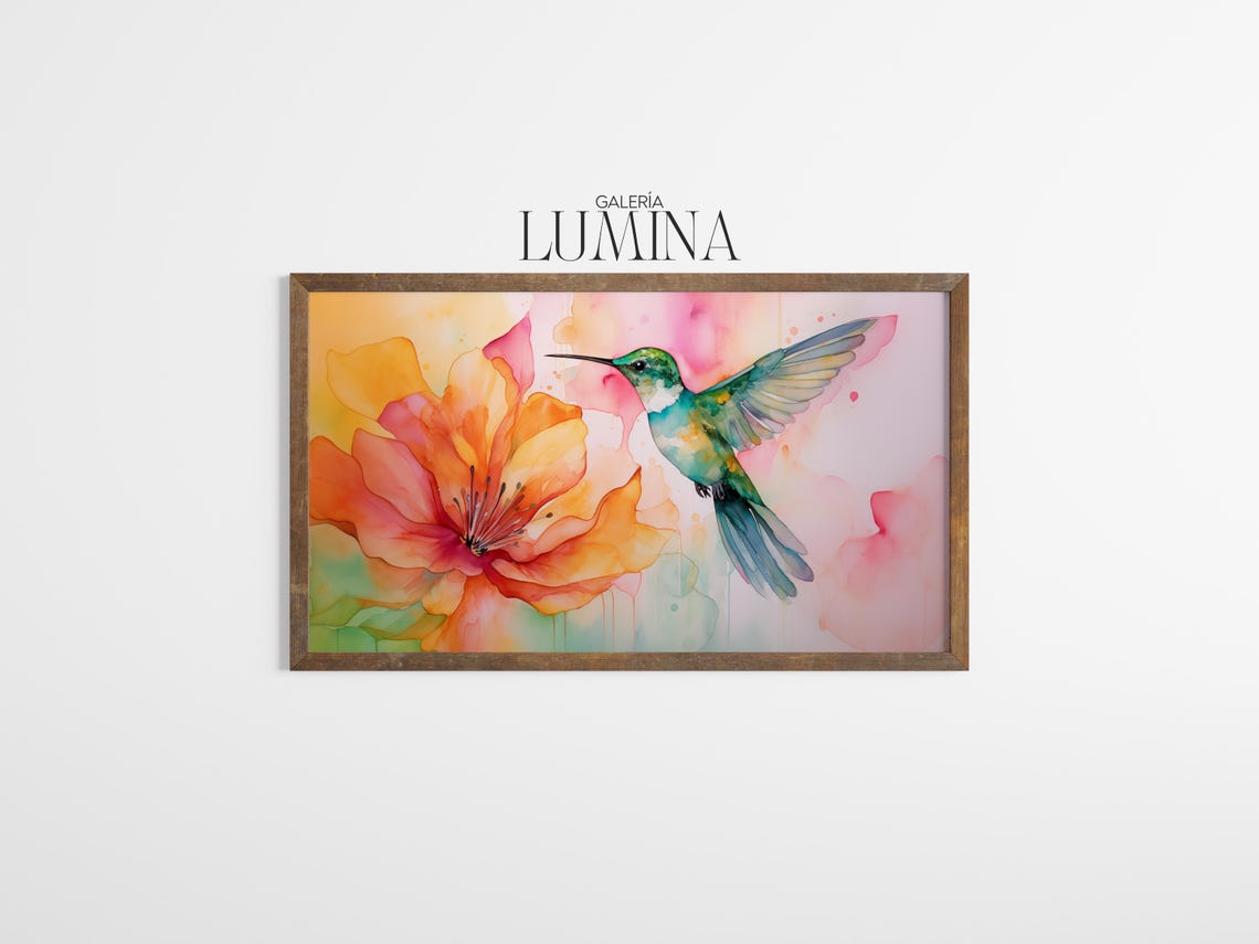 Beautiful Hummingbird Watercolor Painting Colorful Hummingbird Art Nature Watercolor Bird Painting Art Frame Tv Art 887 - Image 3