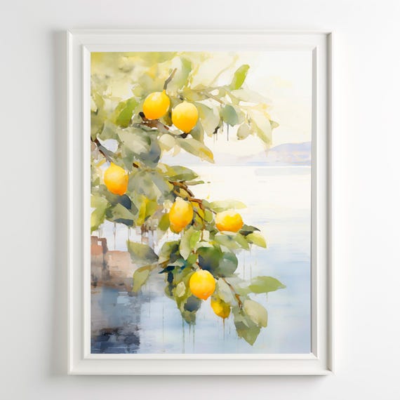 Lemon Tree Print Watercolor Amalfi Coast Art Mediterranean Decor