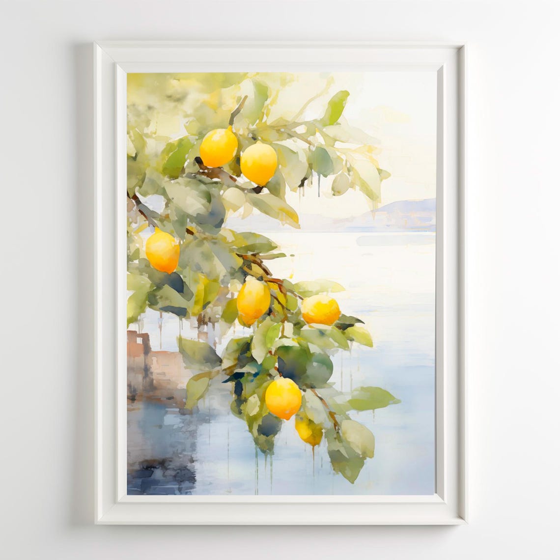 Lemon Tree Watercolor Mediterranean Coast Citrus Branch Art Poster