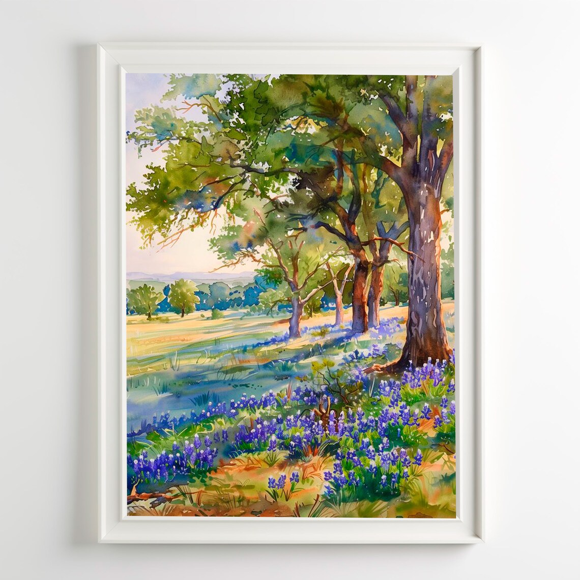 Texas Bluebonnet Watercolor Landscape Art Print