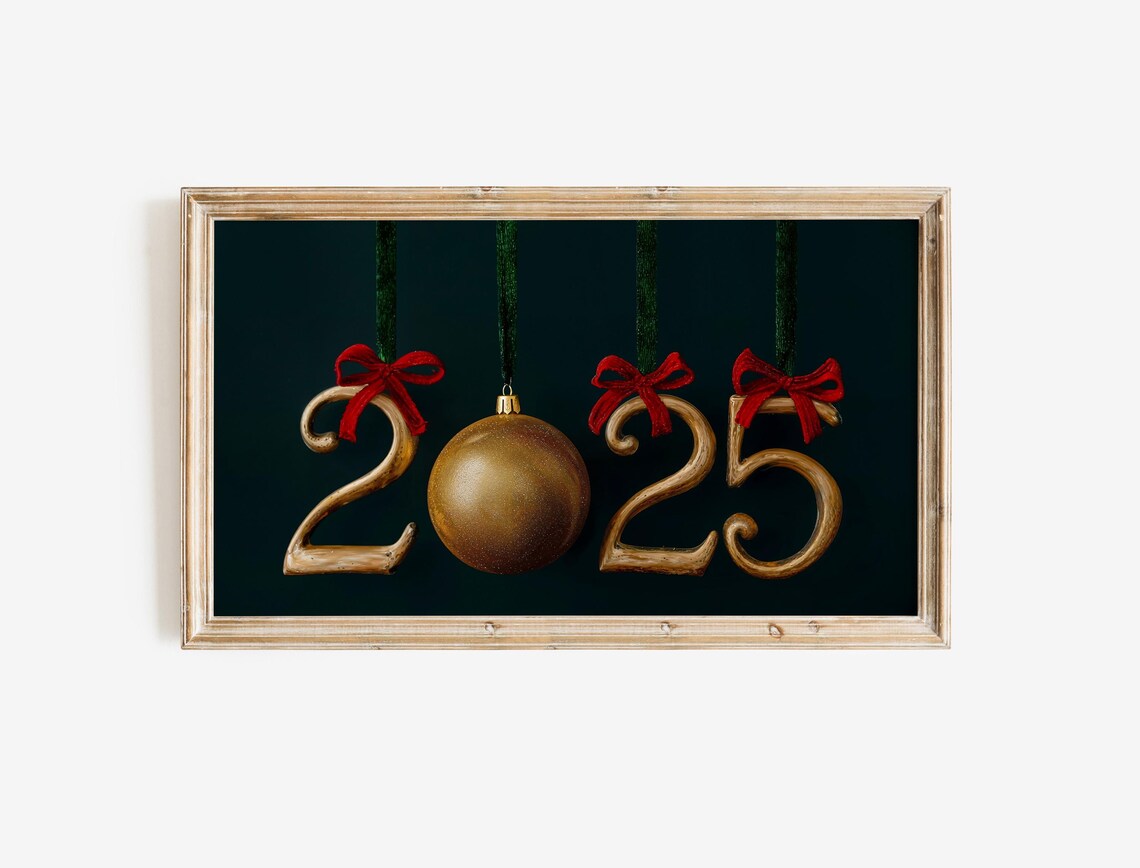 2025 Gold Ornament Numbers Christmas Hanging Holiday Decor Wall Art - Image 2