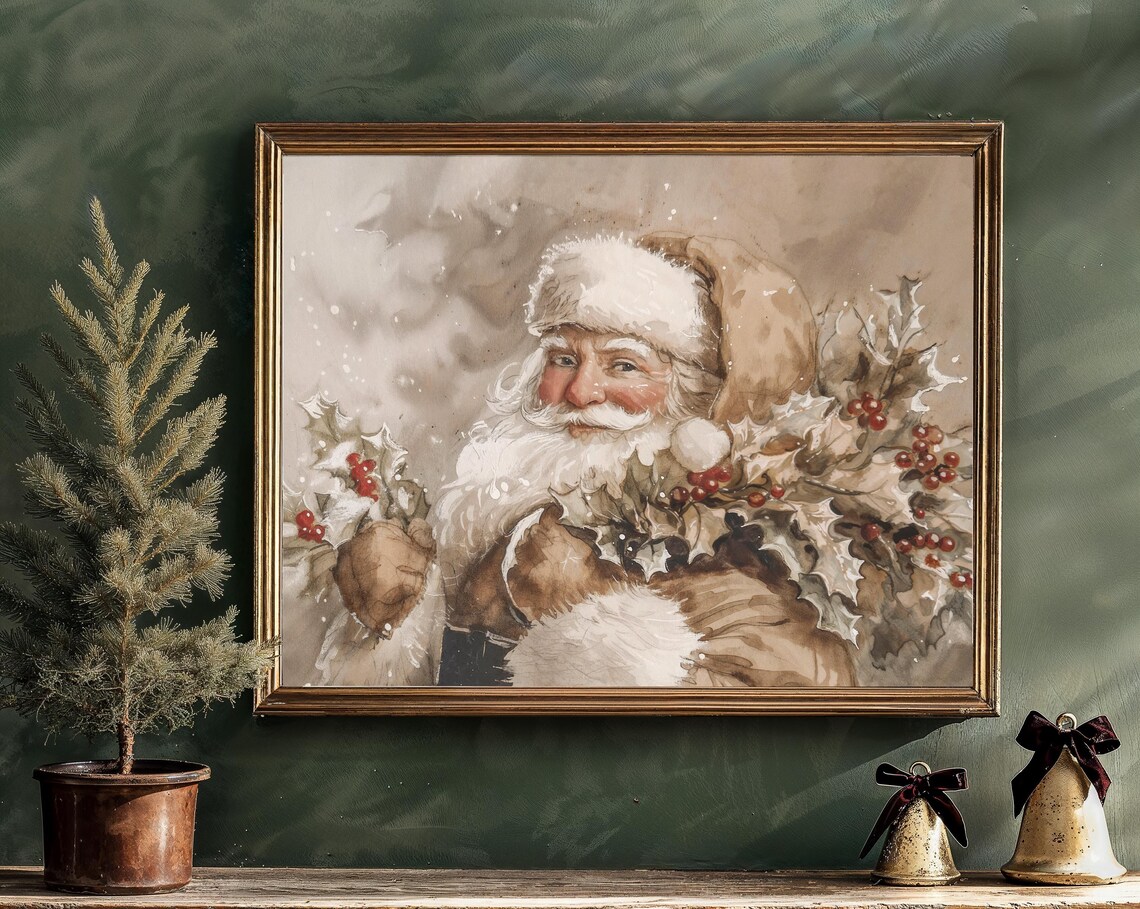 Vintage Rustic Modern Santa Claus Art Print - Image 3