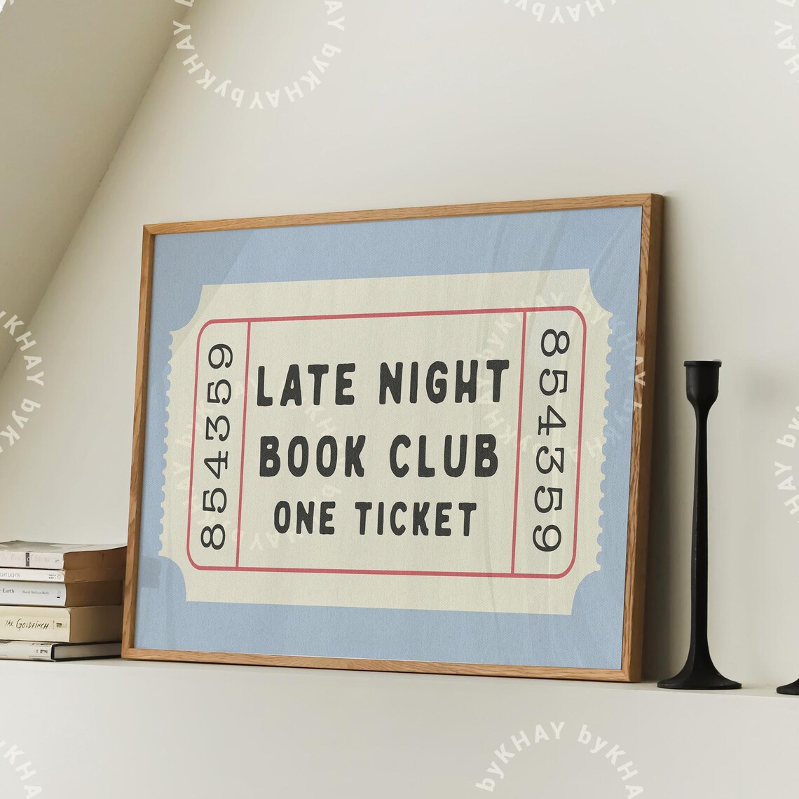 Late Night Book Club Retro Poster, Blue Bedroom Decor