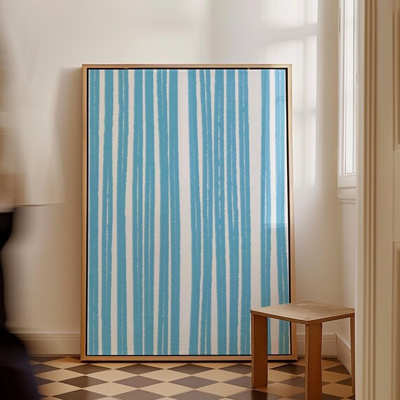 Blue Striped Print Abstract Handdrawn Line Art Organic Vintage Stripes Wall Geometric Poster