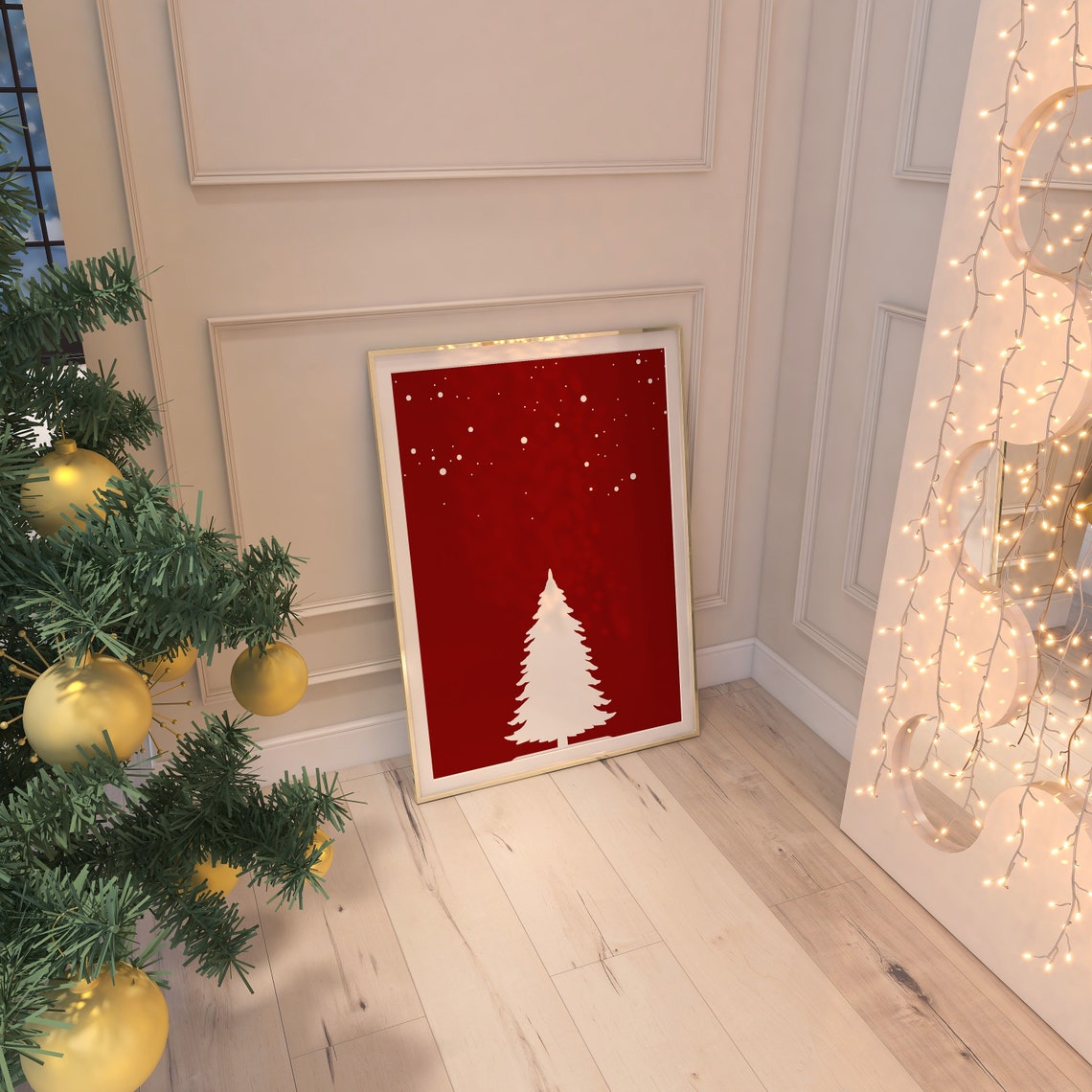 Minimalist Red Christmas Tree Snow Silhouette Holiday Poster - Image 5