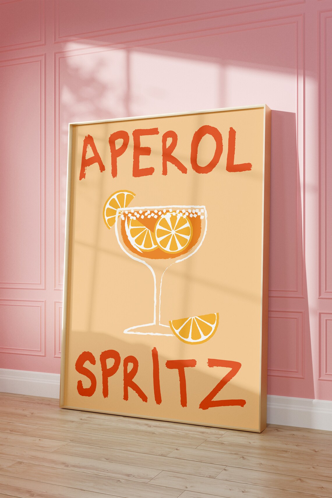 Aperol Spritz Orange Cocktail Glass Illustration Trendy Kitchen Bar Poster