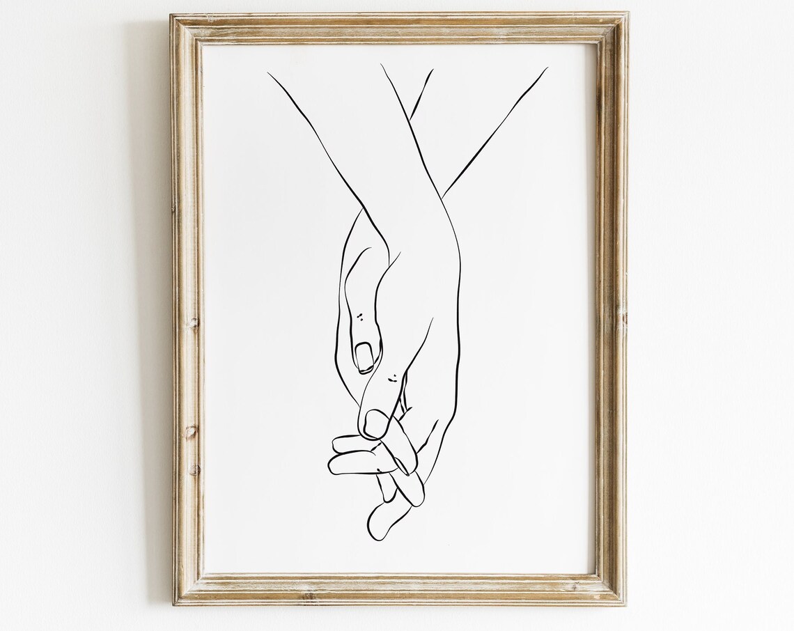 Minimal Line Art Holding Hands Print Lovers Gift Wall For Her Bedroom Decor Prints