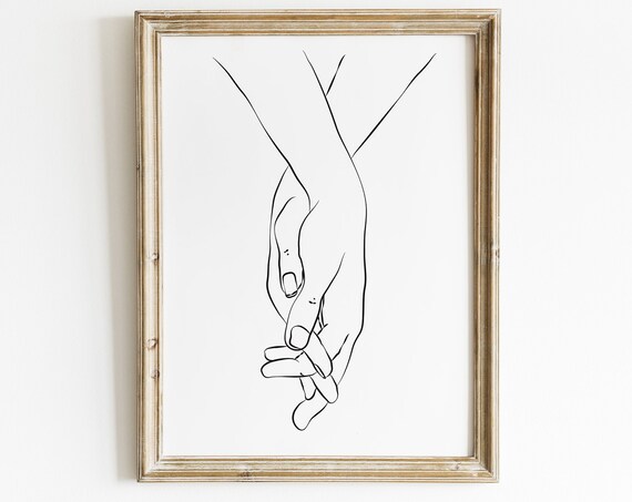 Minimal Line Art Holding Hands Print Lovers Gift Wall For Her Bedroom Decor Prints