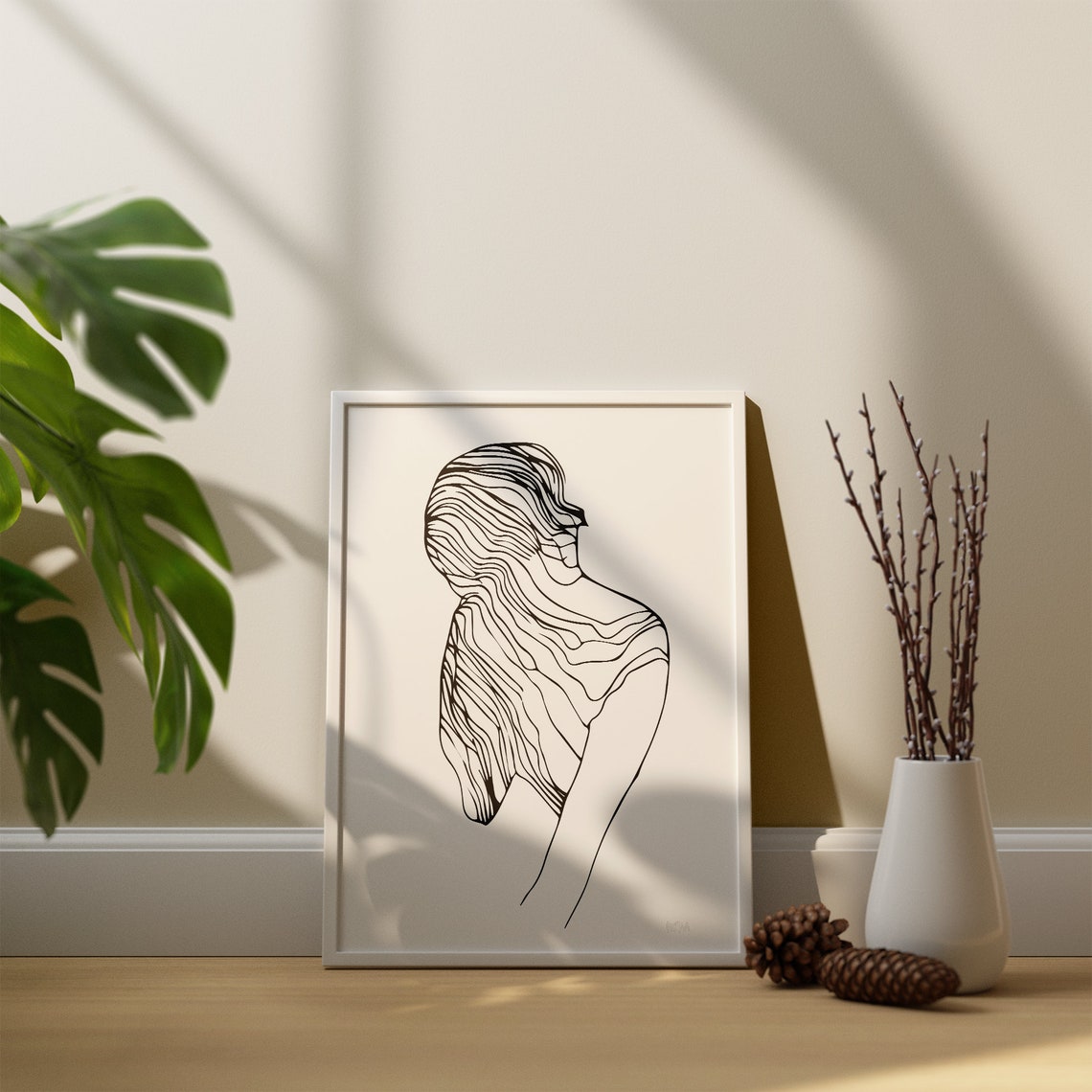 Minimalist Woman Line Art Back View Elegant Ink Drawing Poster - Image 2