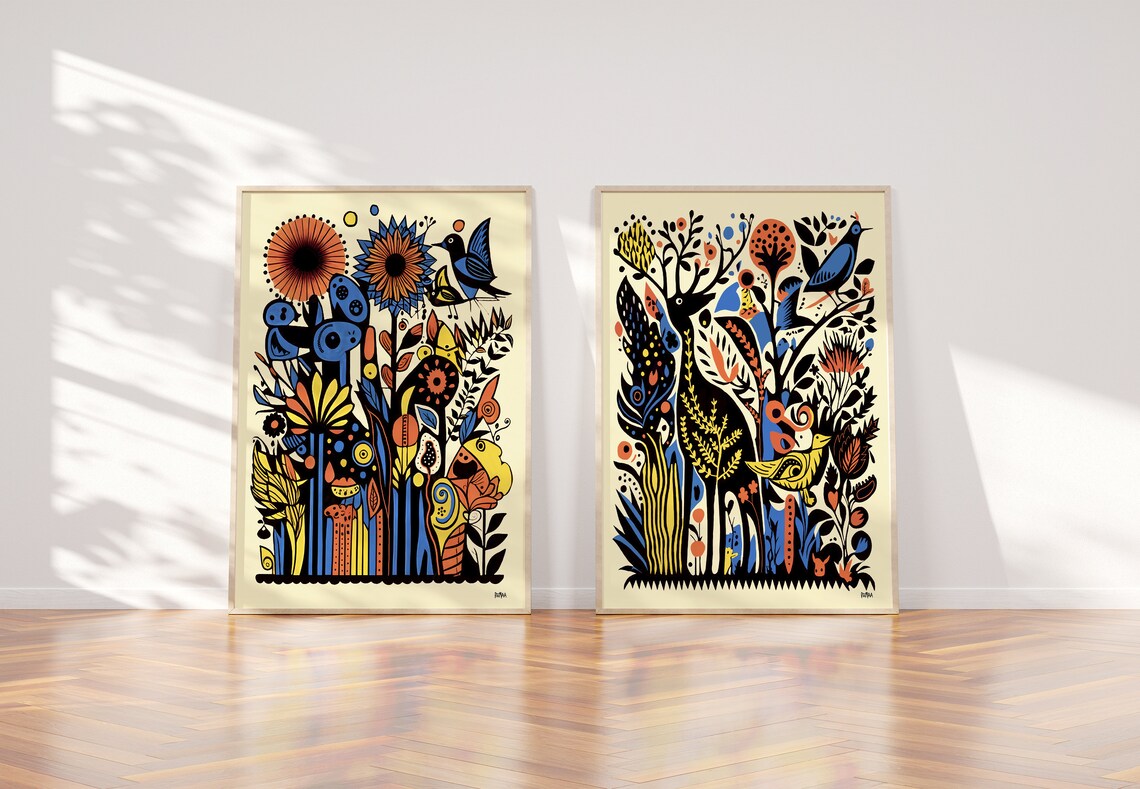 Fantasy Birds and Floral Art Print, Retro Style - Image 6