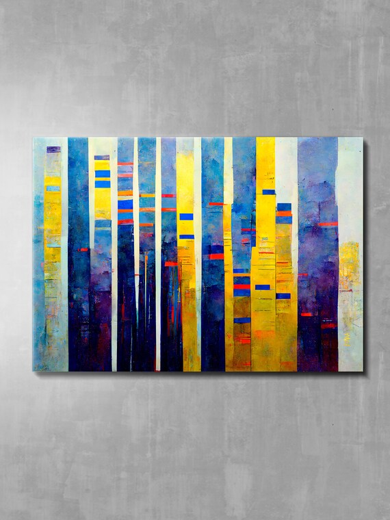 Yellow And Blue Abstract Oil Style Painting Brushstrokes Minimalist Colorful Wall Art For Home Wall Decor Modern Home Decoration