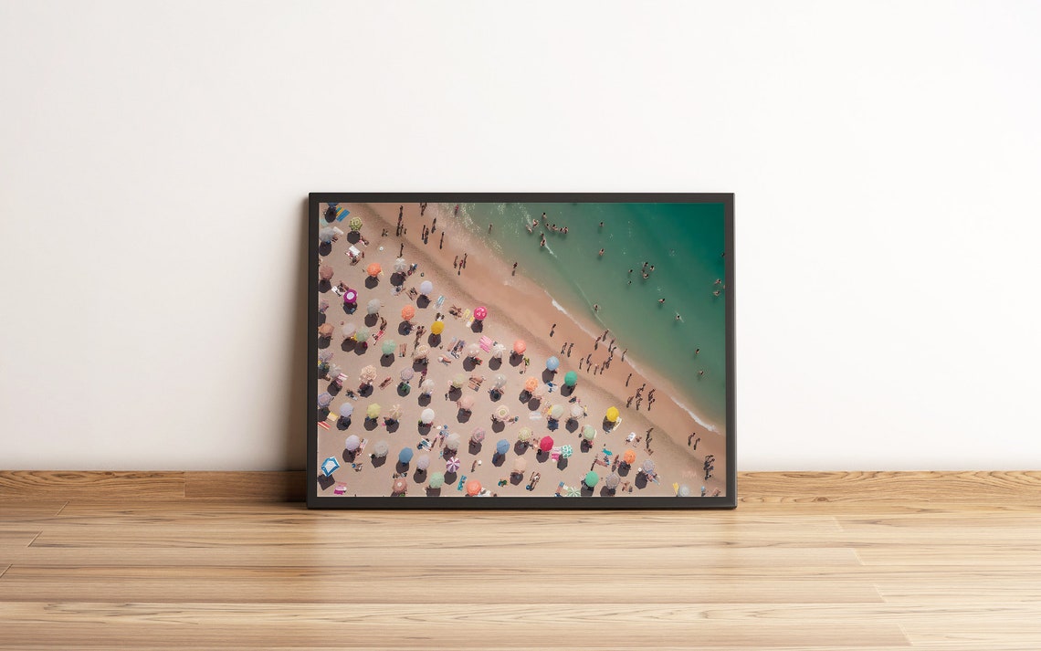 Aerial Beach Umbrella Crowd Turquoise Sea Summer Drone View Poster - Image 5