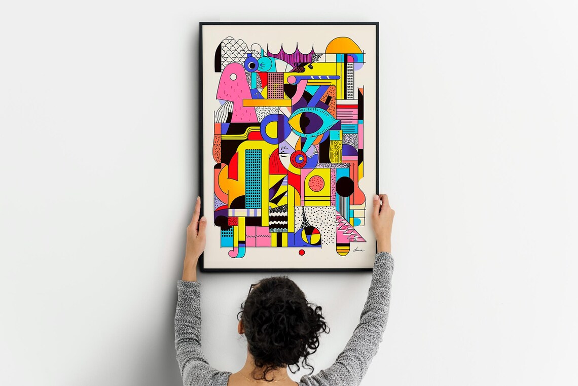 Geometric Bauhaus Style Abstract Shapes Pink Yellow Blue Art Poster - Image 5
