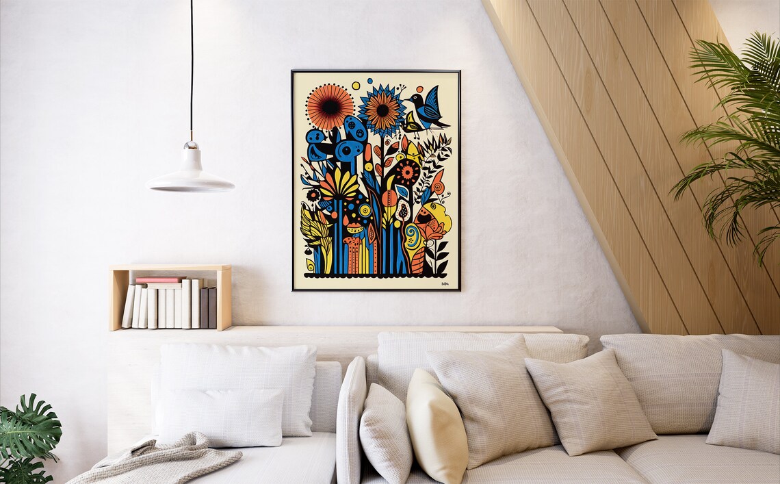 Fantasy Birds and Floral Art Print, Retro Style - Image 7