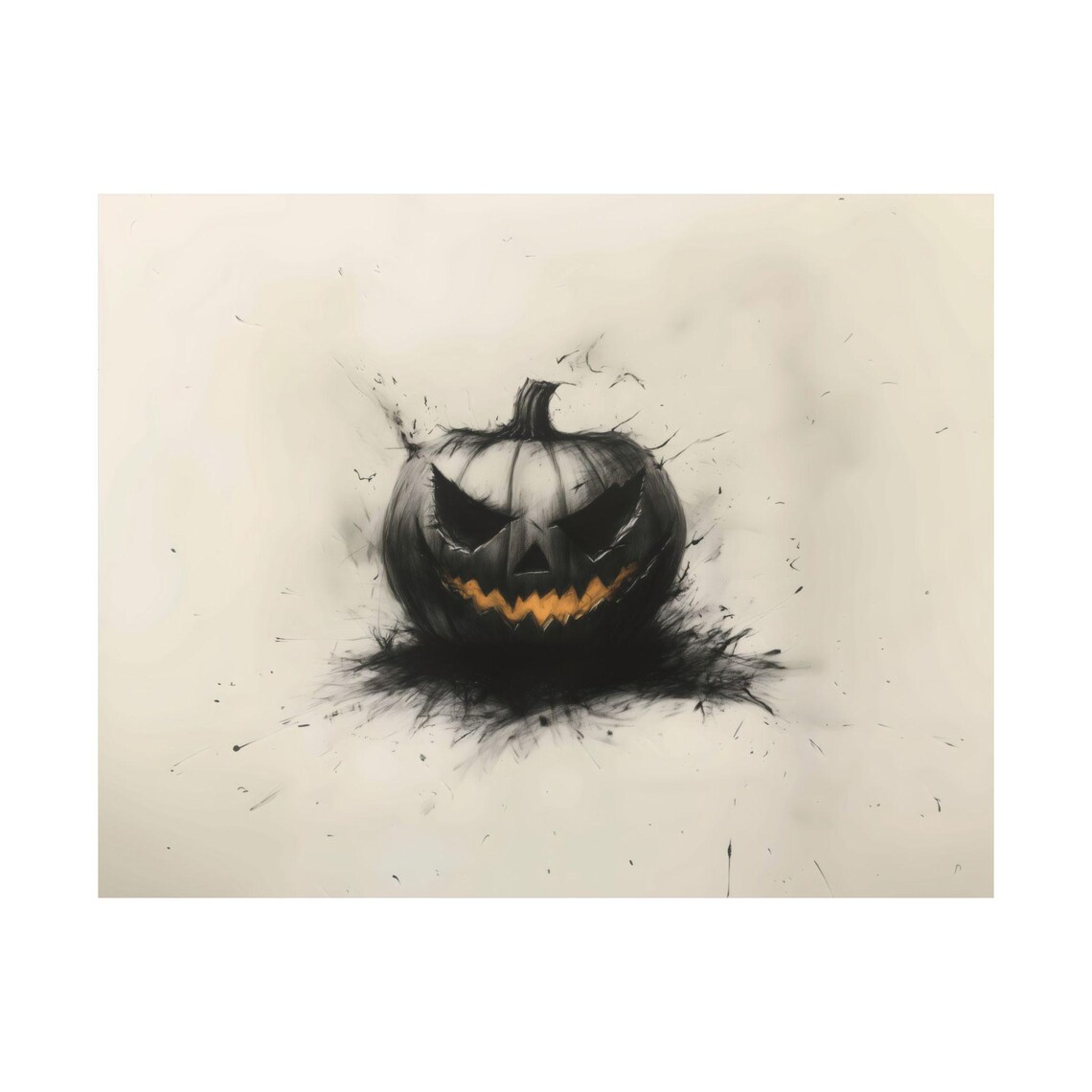 Charcoal Jack-O-Lantern with Glowing Grin on Cream Minimal Halloween Poster - Image 3