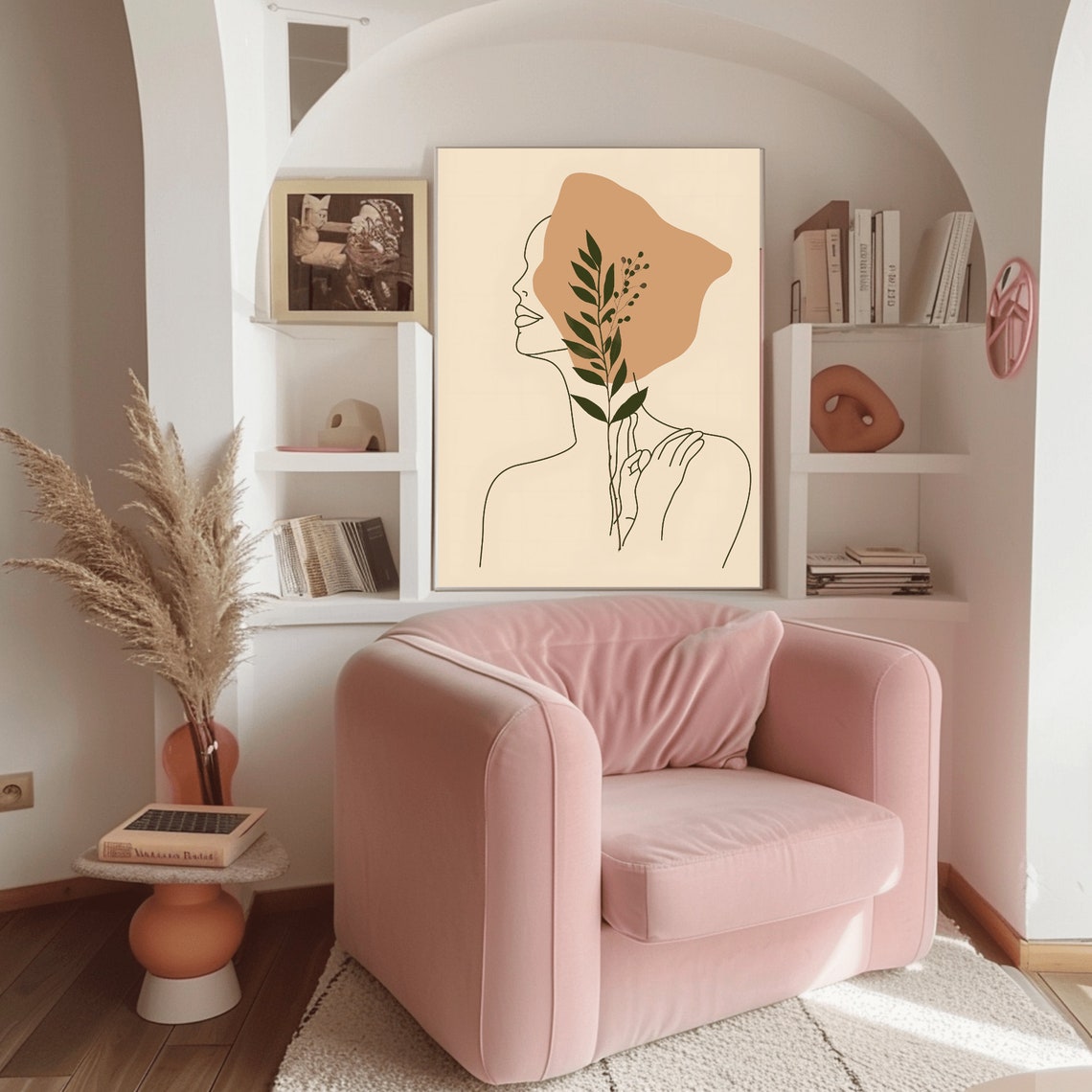 Minimalist Woman Portrait Beige Wall Art French Abstract Art Gift For Plant Lover Homedecor Print Living Roomdigital - Image 2
